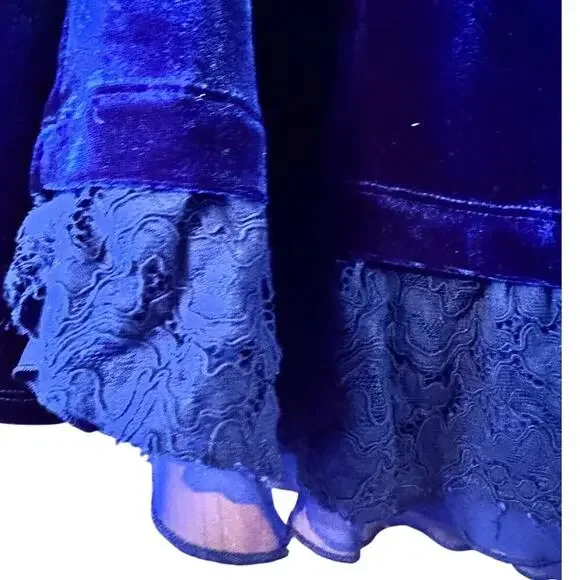 Sundance Royal Blue Velvet Lace Trim Long Sleeve Tunic Top Size S - Picture 3 of 5